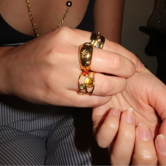 Anthropologie Gold Bracelet with Red, Yellow, and Green Stones - Picture 2 of 6